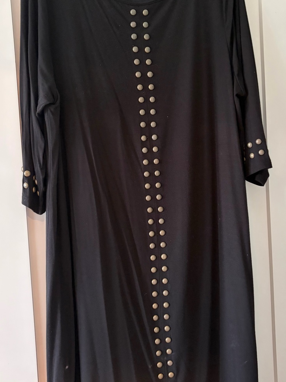 Karen Kane Black Midi Dress with Burnished Gold Stud Trim